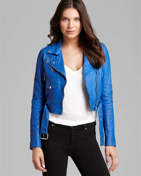 michael kors vintage leather jacket blue|michael kors ladies leather jacket.